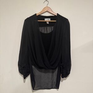 Joseph Ribkon Draped Chiffon Sheer Blouse Black Womens Size 10